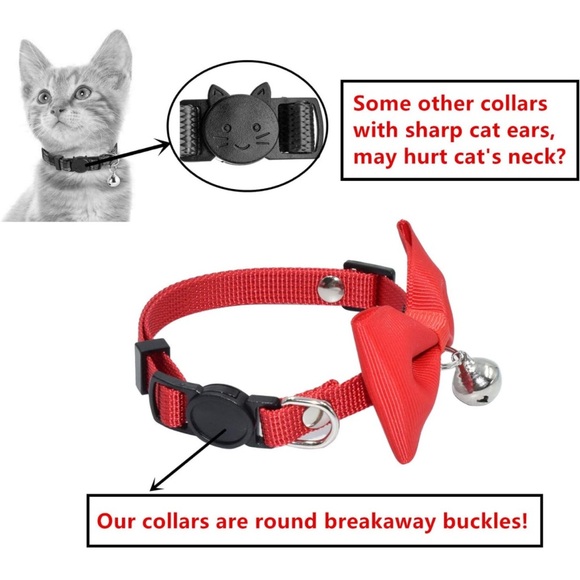 5for$10 Red Bell Cat Collar & Small Pet Collar Pet Accessories 10 Inches - Picture 4 of 8
